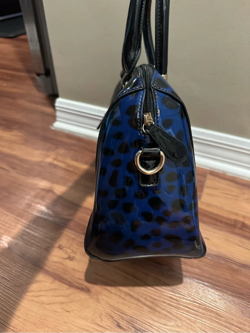 Blue Leopard Patent Satchel Handbag